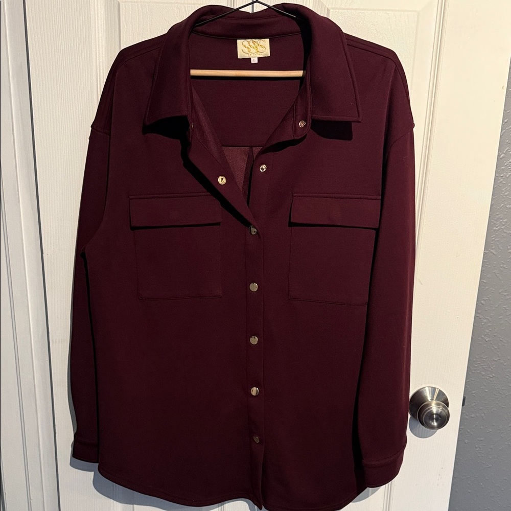SSYS Women's Burgundy Button-Down Shirt Jacket